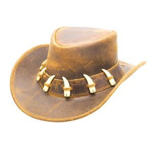 3236 Australian Leather Hat With Crocodile Band Teeth - Dundee Style Outback